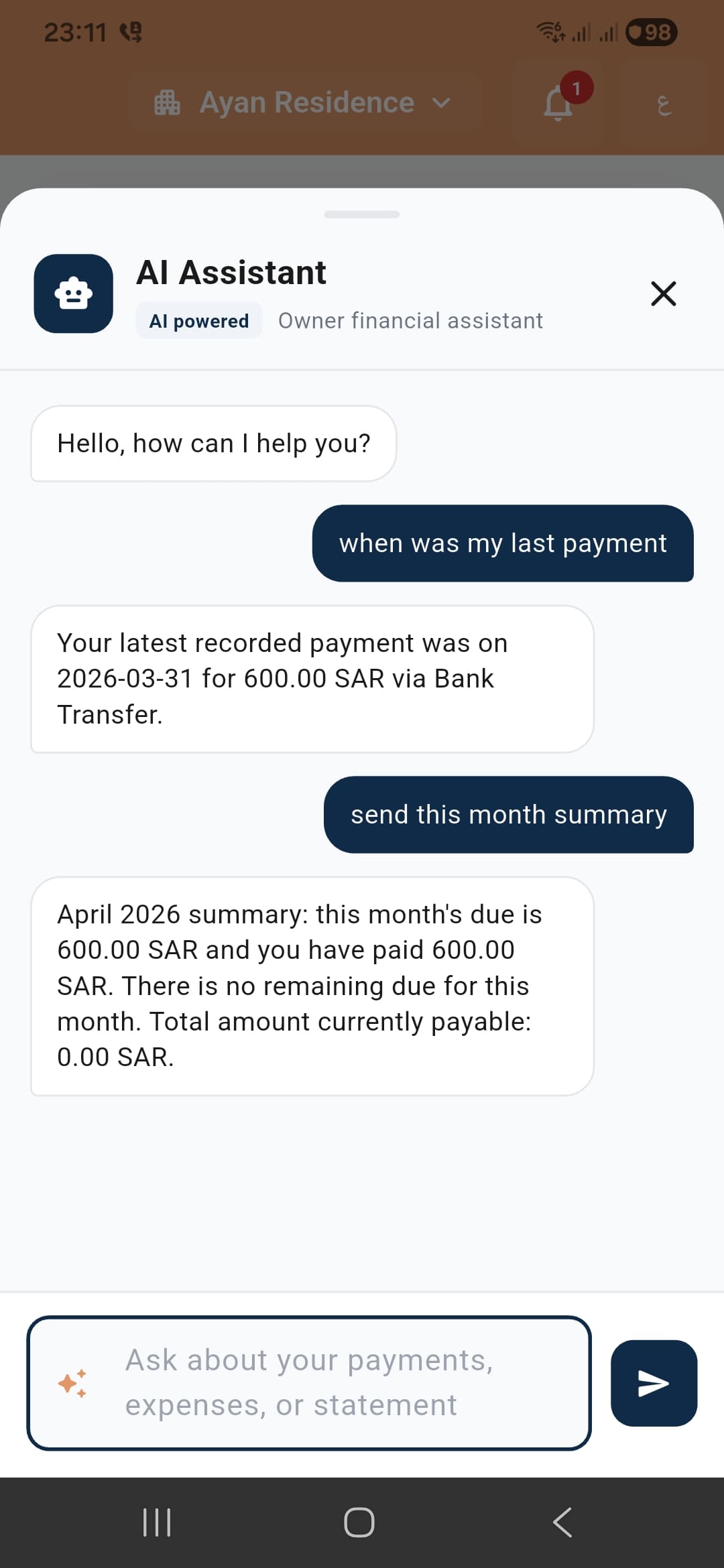 AI assistant mobile screen